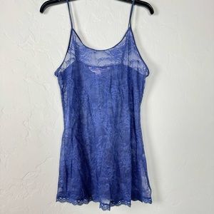 VTG Victorias‎ Secret Lingerie Slip Chemise Babydoll Sheer Lace Floral Purple